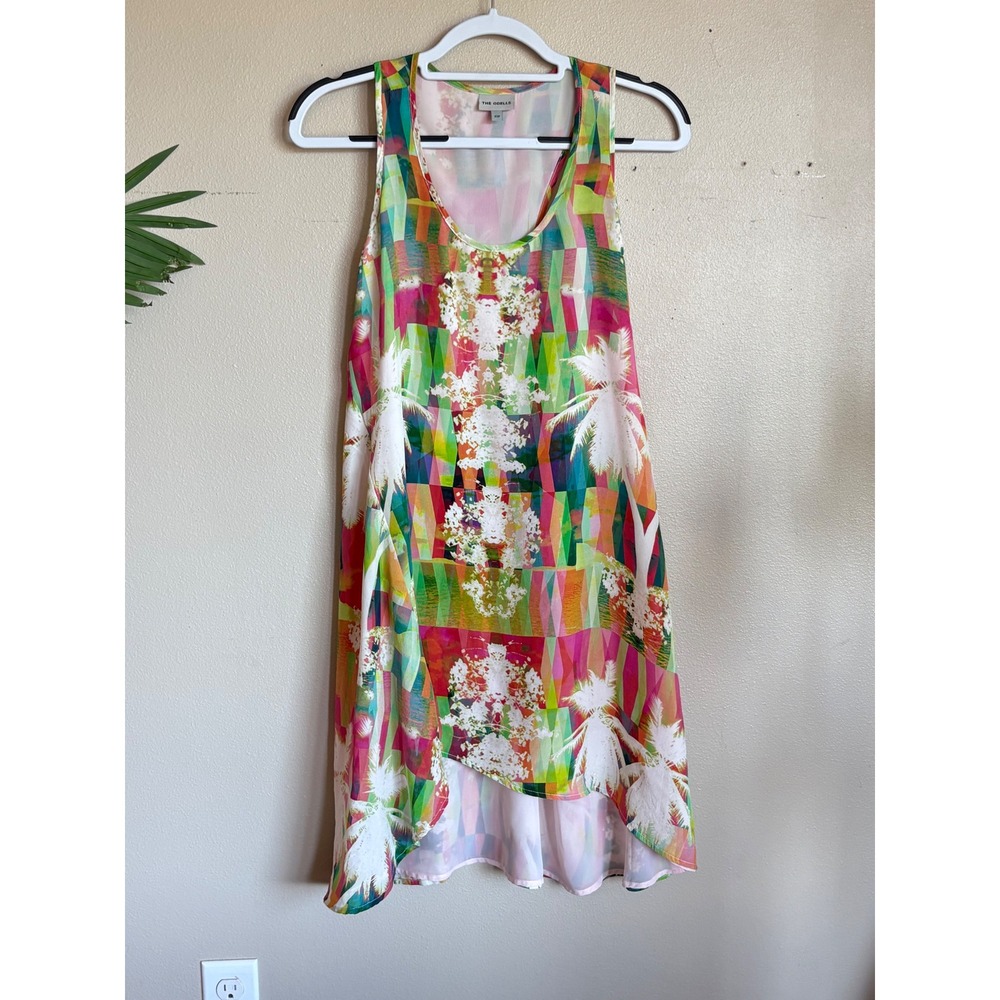 The Odells 100% Silk Tropical‎ Palm Print High Low Shift Dress Vacation Resort
